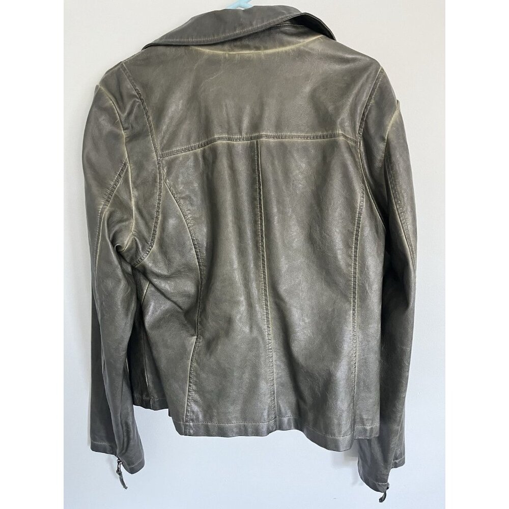 Max Studio Gray Faux Leather Moto Coat Zip Jacket Size XL - Picture 2 of 5